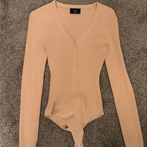 Vici Beige V-Neck Ribbed Bodysuit
